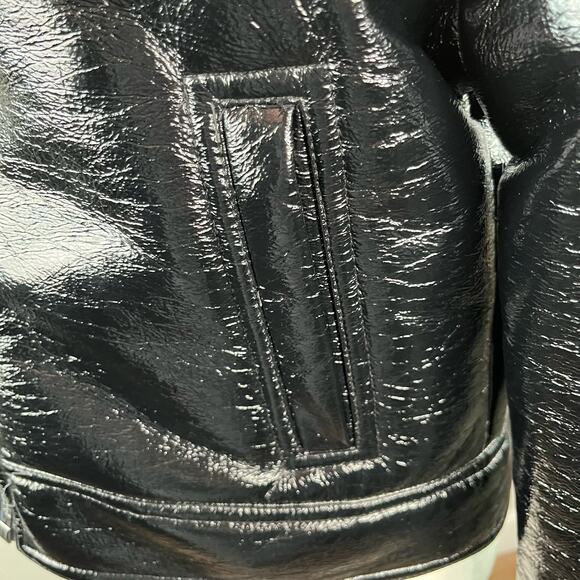 Revolve Unreal Fur Wet Look Aviator Biker Jacket Faux Leather/Fur Black L NWT - Picture 16 of 16